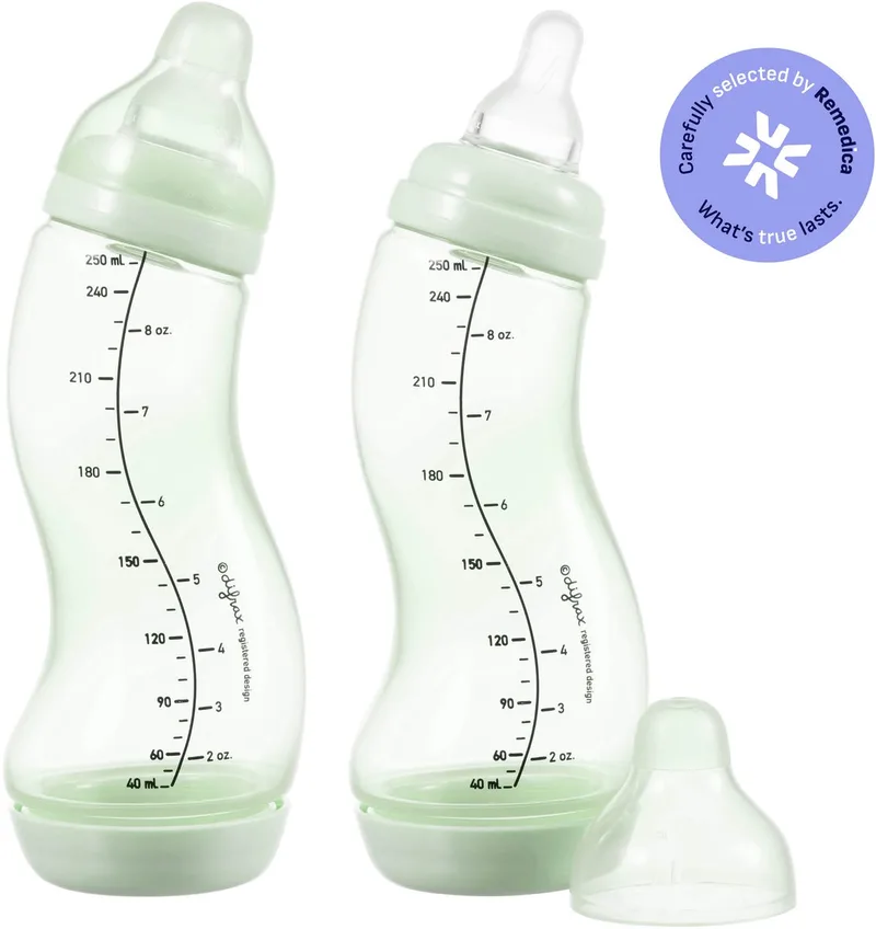 Babyfles Natural - 250 ml - Wit - 2 Stuks - S-fles - Anti Koliek by Difrax in Lichtgroen – product photo