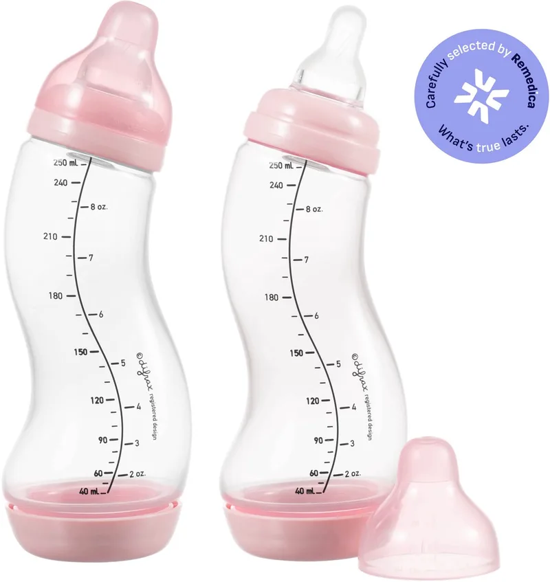 Babyfles Natural - 250 ml - Wit - 2 Stuks - S-fles - Anti Koliek by Difrax in Roze – product photo