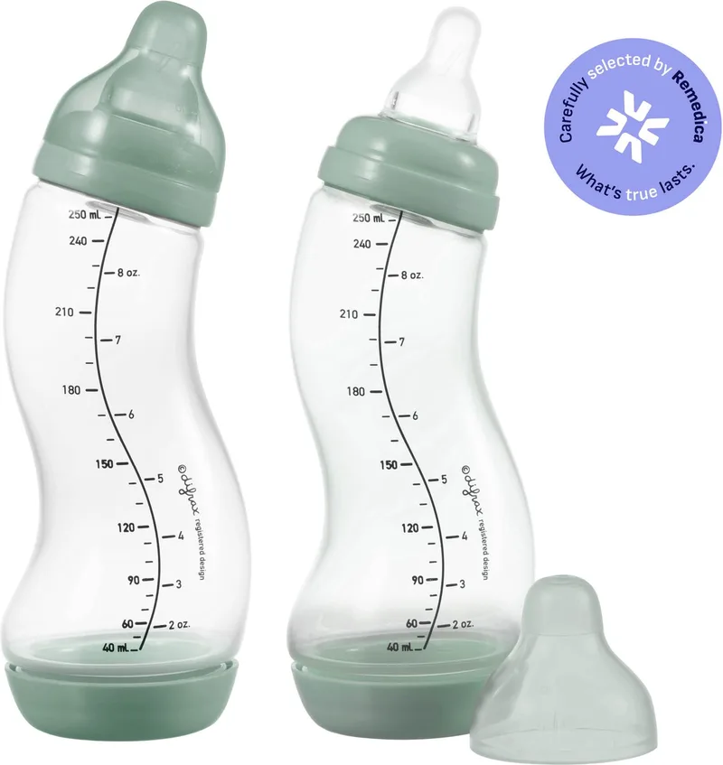 Babyfles Natural - 250 ml - Wit - 2 Stuks - S-fles - Anti Koliek by Difrax in Saliegroen – product photo