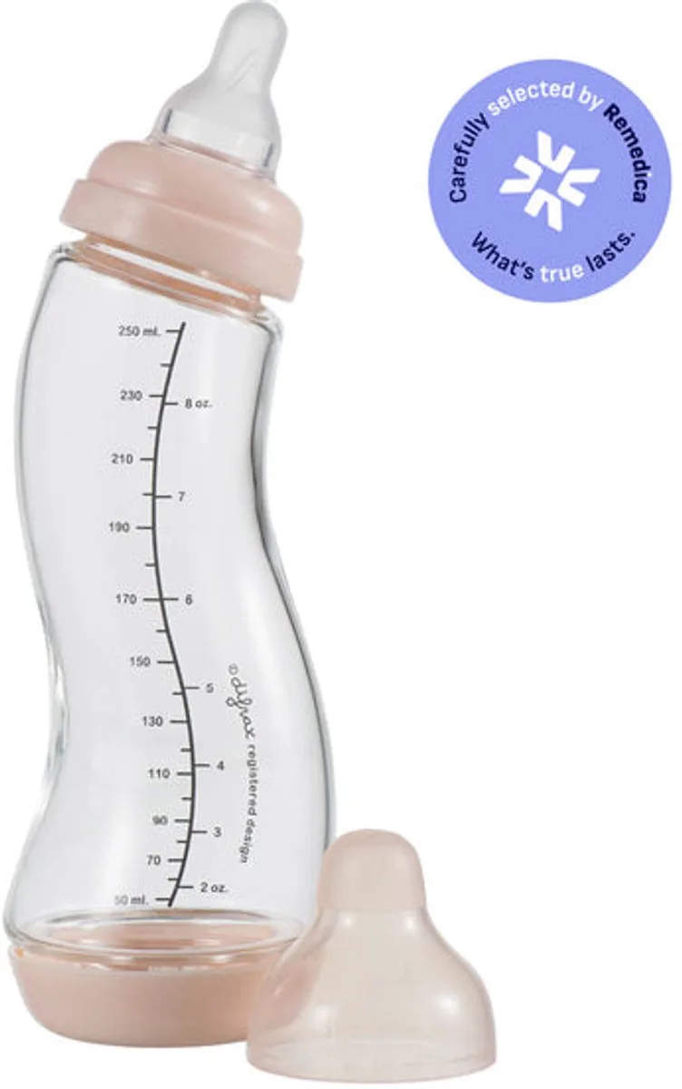 Babyfles Natural Glas - 250 ml - 1 Stuk - S-fles - Anti Koliek by Difrax in Lichtroze – product photo