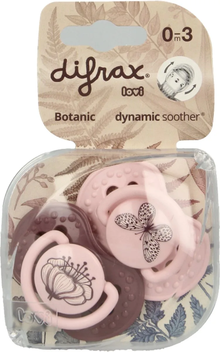 Dynamische Fopspeen Botanic 0-3 Maand (2 stuks) van Difrax in Roze – productfoto
