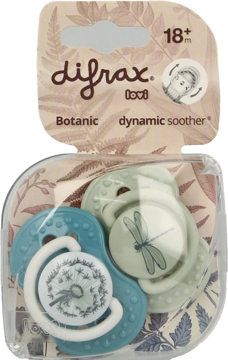 Dynamische Fopspeen Botanic 18+ M aand (2 stuks) van Difrax in Groen – productfoto