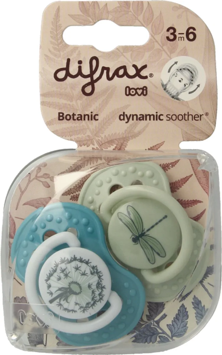 Dynamische Fopspeen Botanic 3-6 Maand (2 stuks) van Difrax in Groen – productfoto