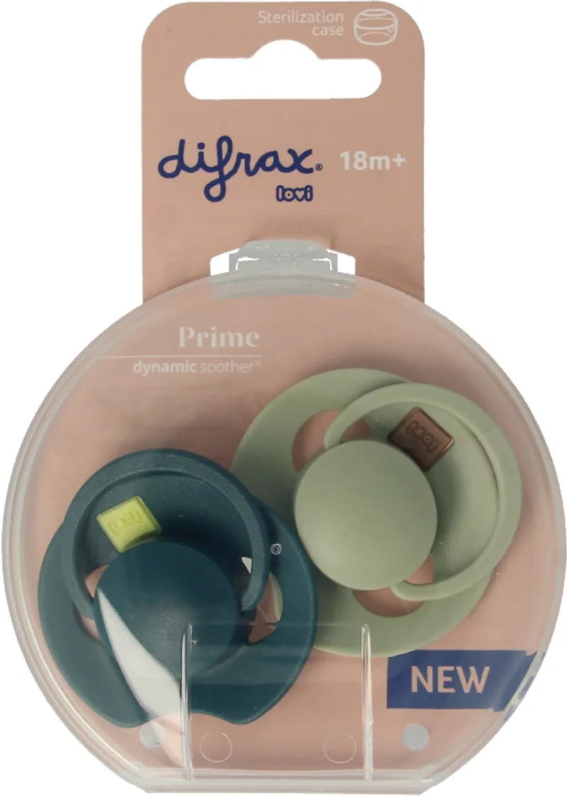 Dynamische Fopspeen Prime 18+ Maand (2 stuks) van Difrax in Blauw – productfoto