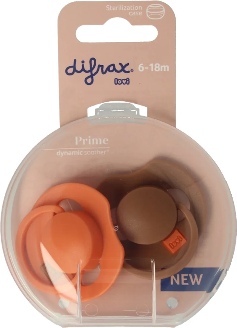 Dynamische Fopspeen Prime 6-18 Maand (2 stuks) van Difrax in Oranje – productfoto