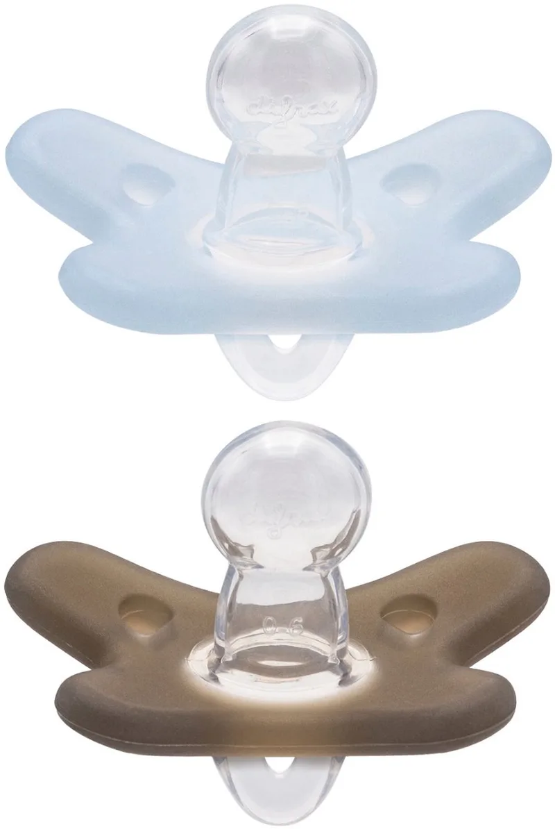 Fopspeen - Natural - 0/6 maanden - Siliconen - Ice/Clay - 2 Stuks van Difrax in Blauw, Bruin, Glow in the dark – productfoto