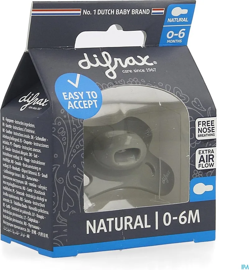 Fopspeen Natural 0-6m Uni/pure Assorti van Difrax in Grijs – productfoto