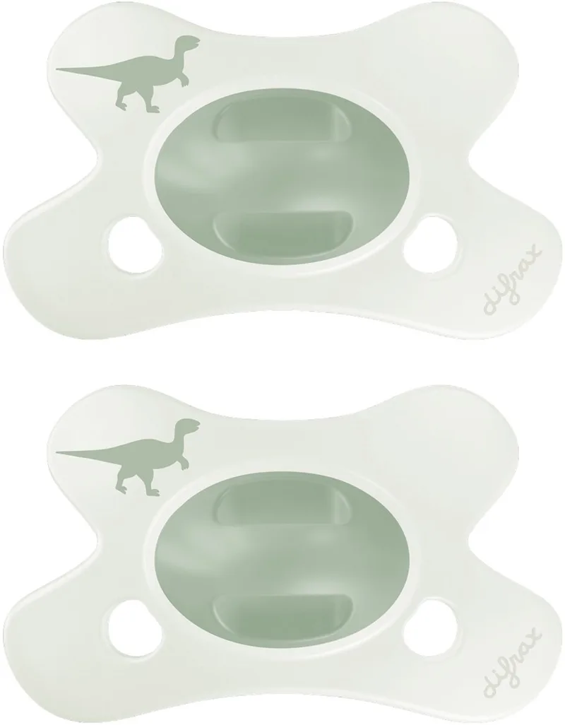 Fopspeen Natural - 0 tot 6 Maanden - Dino - 2 Stuks von Difrax in Groen Dinoprint – Produktfoto