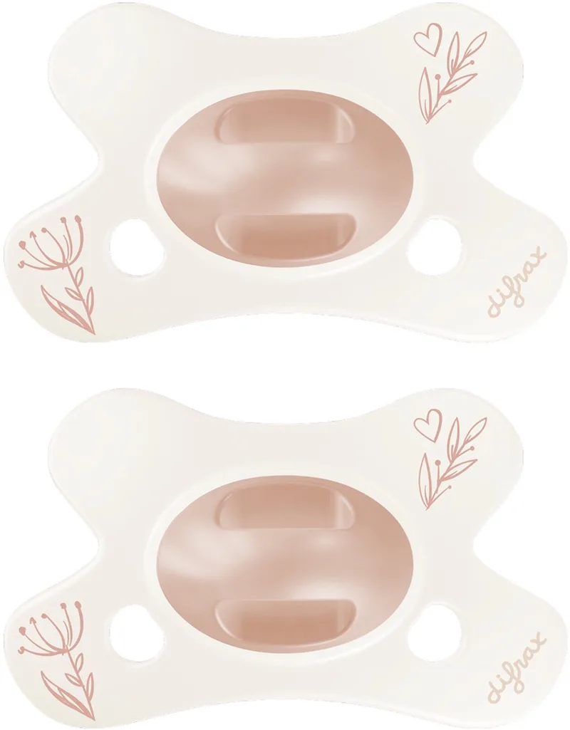 Fopspeen Natural - 0 tot 6 Maanden - Hartje - 2 Stuks van Difrax in Roze Hartjesprint – productfoto