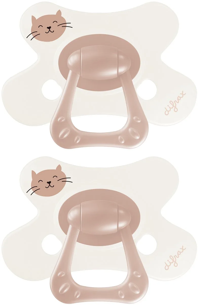 Fopspeen Natural - 12 tot 18 Maanden - Kat - 2 Stuks de Difrax en Lichtroze – photo produit