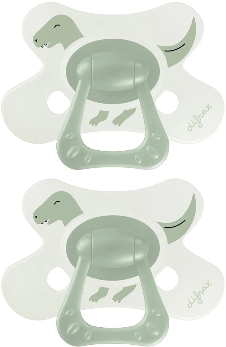 Fopspeen Natural - 18+ Maanden - Dino - 2 Stuks van Difrax in Groen – productfoto