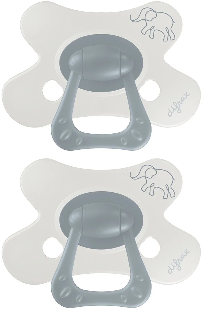Fopspeen Natural - 6 tot 12 Maanden - Olifant - 2 Stuks van Difrax in Grijs Olifantenprint – productfoto