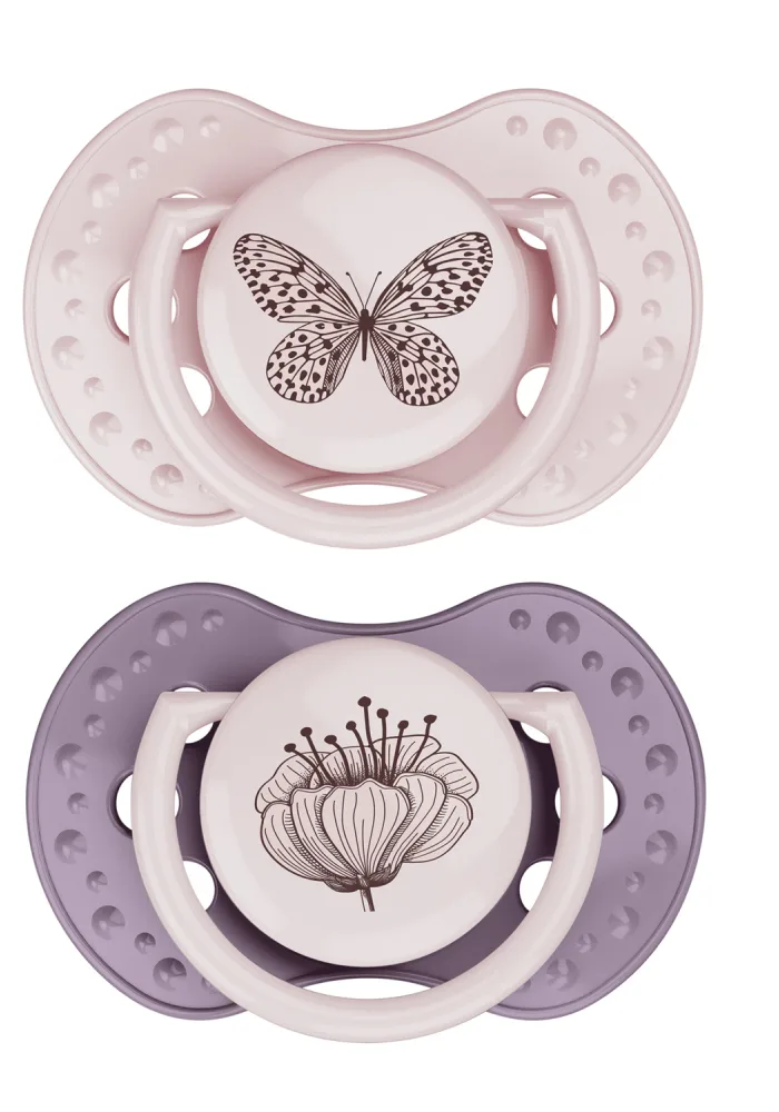 LOVI Dynamic Pacifier 0-3 Months Botanic Pink Purple - Fopspeen van Difrax – productfoto
