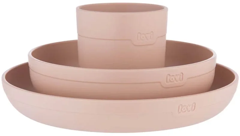 LOVI Eetset met Beker - Roze - Vrij van melamine en BPA van Difrax in Nude – productfoto