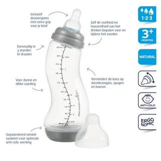 S-Fles 1-2-3 250ml Transparant / Grijs by Difrax – product photo 3 of 4