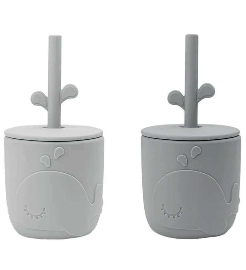 Mug Wally avec paille peekaboo, lot de 2 Gris de Done by Deer – photo produit