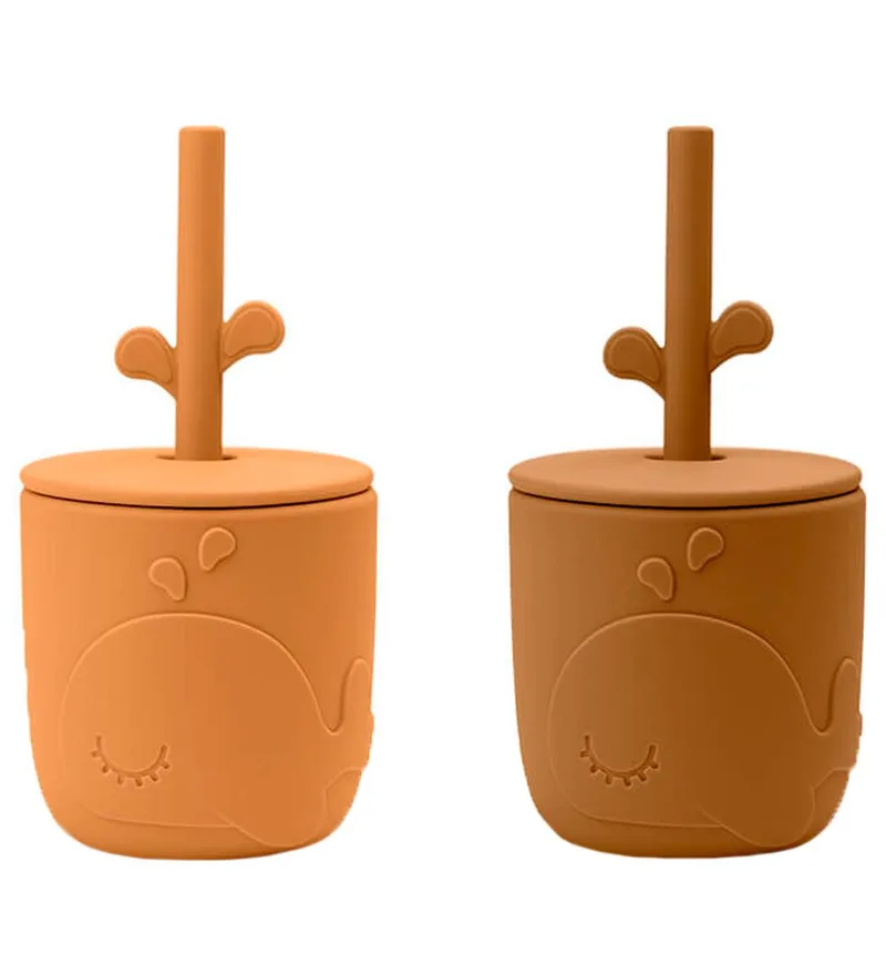 Mug Wally avec paille peekaboo, lot de 2 Moutarde de Done by Deer – photo produit