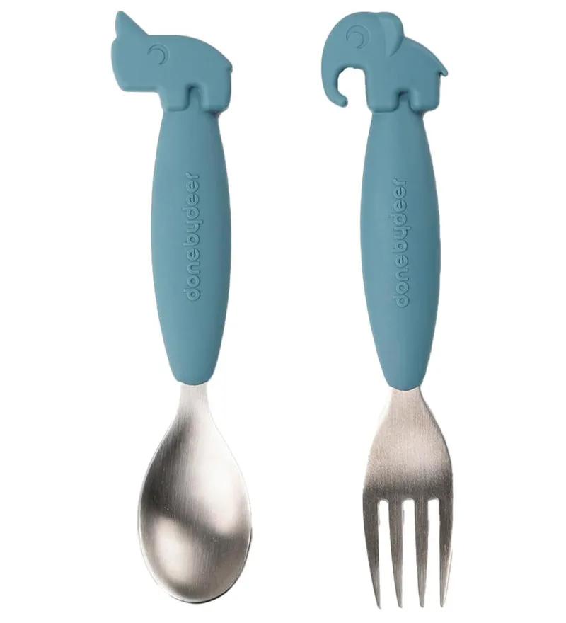 Set de couverts Easy-grip Deer Friends 2 pièces Bleu de Done by Deer – photo produit