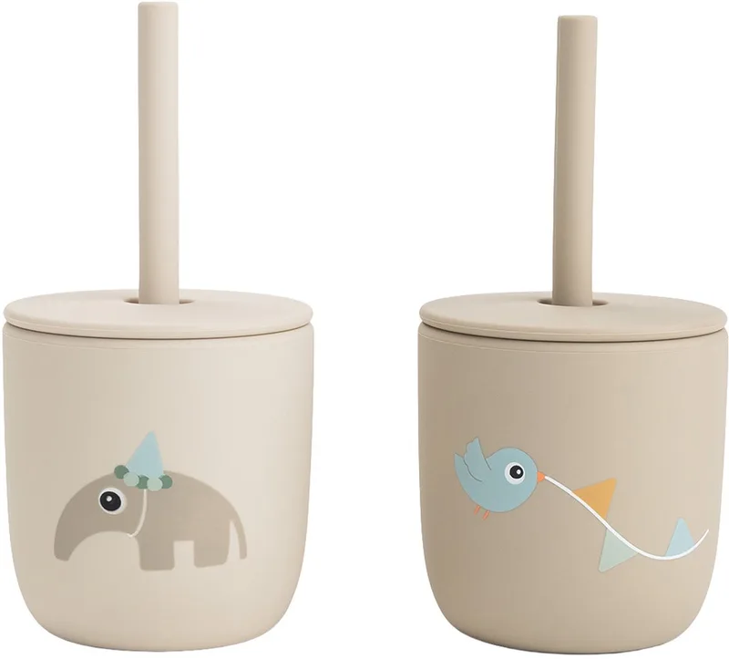 Celebration Siliconen Rietjesbeker - 2 Stuks - Sand van Done by Deer in Beige – productfoto