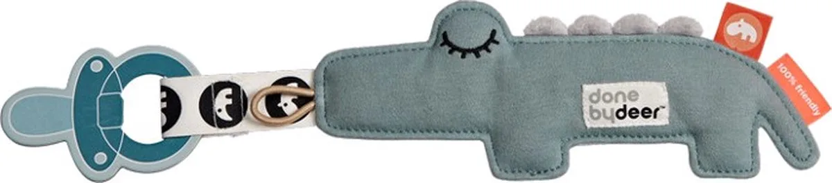 Croco Cozy Keeper speenkoord blauw van Done by Deer in Blauw, Wit, Zwart – productfoto