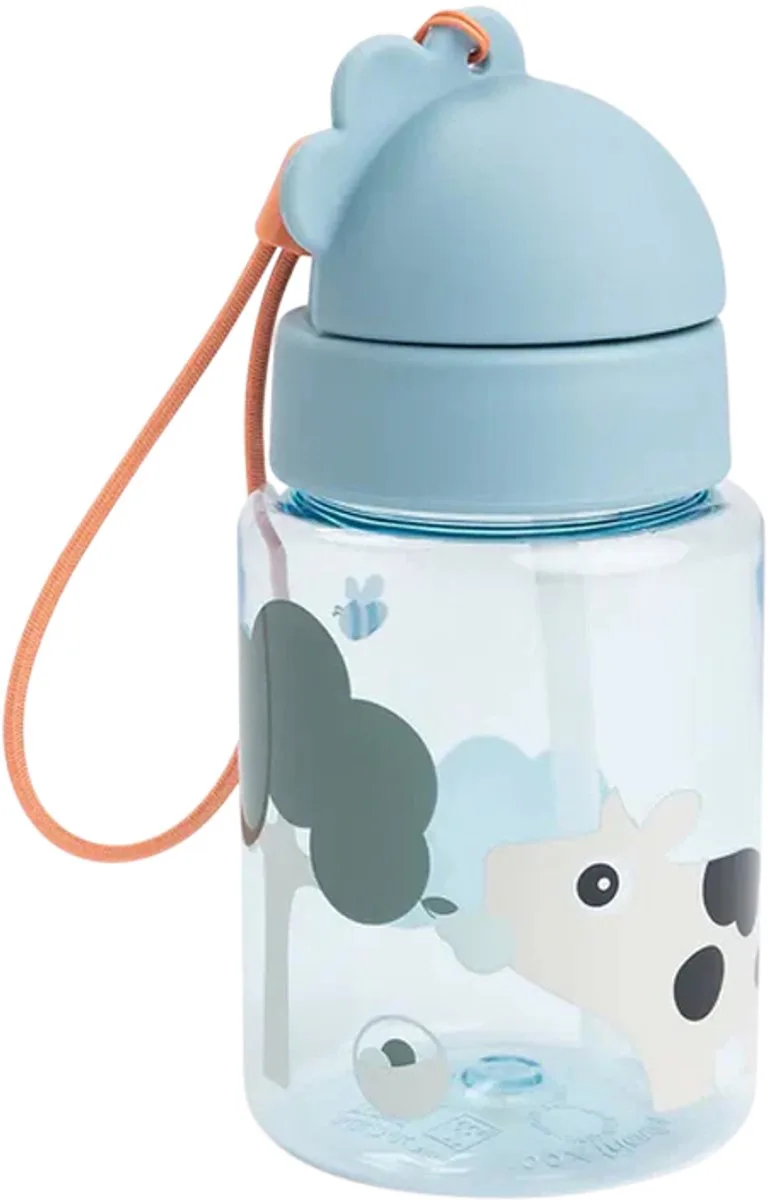 Drinkfles Met Rietje - Tiny Farm - Blue de Done by Deer en Bleu – photo produit