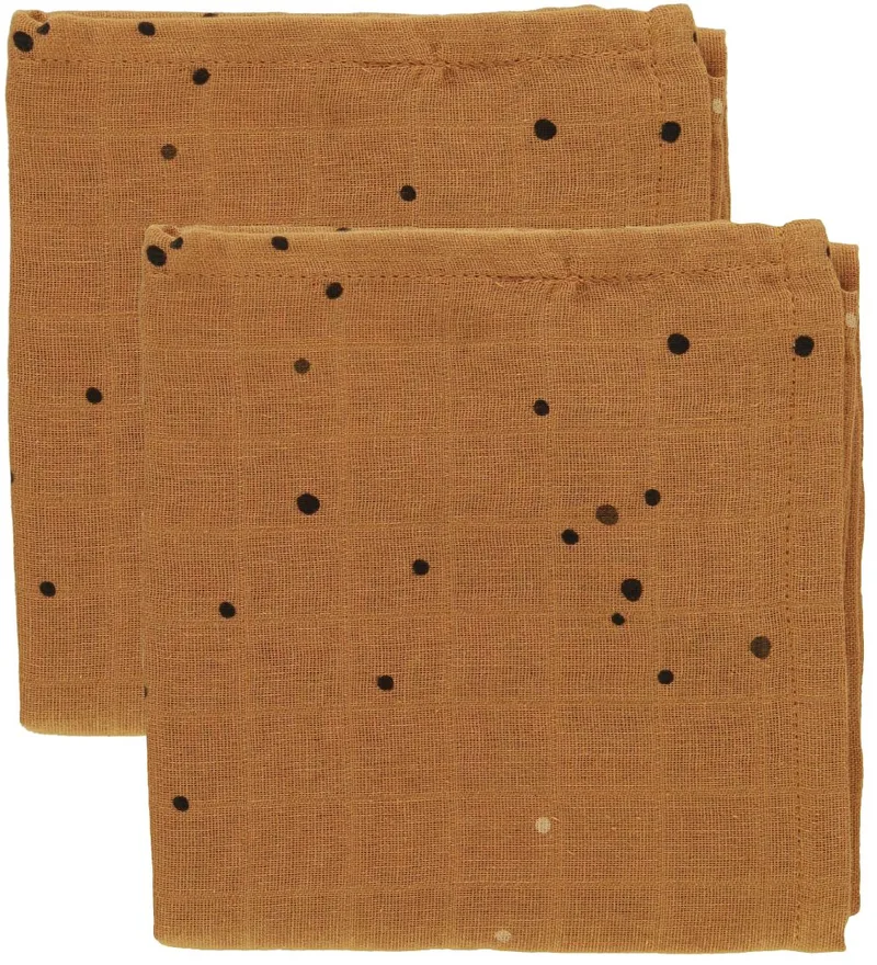 Hydrofiele Doek - 70x70 - 2-pack - Mustard Dreamy D by Done by Deer – product photo