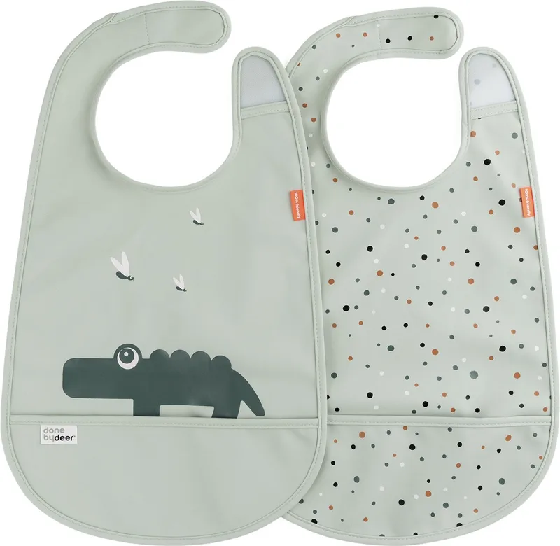 Bavoir Avec Velcro (lot De 2) Crocodile de Done by Deer en Vert – photo produit