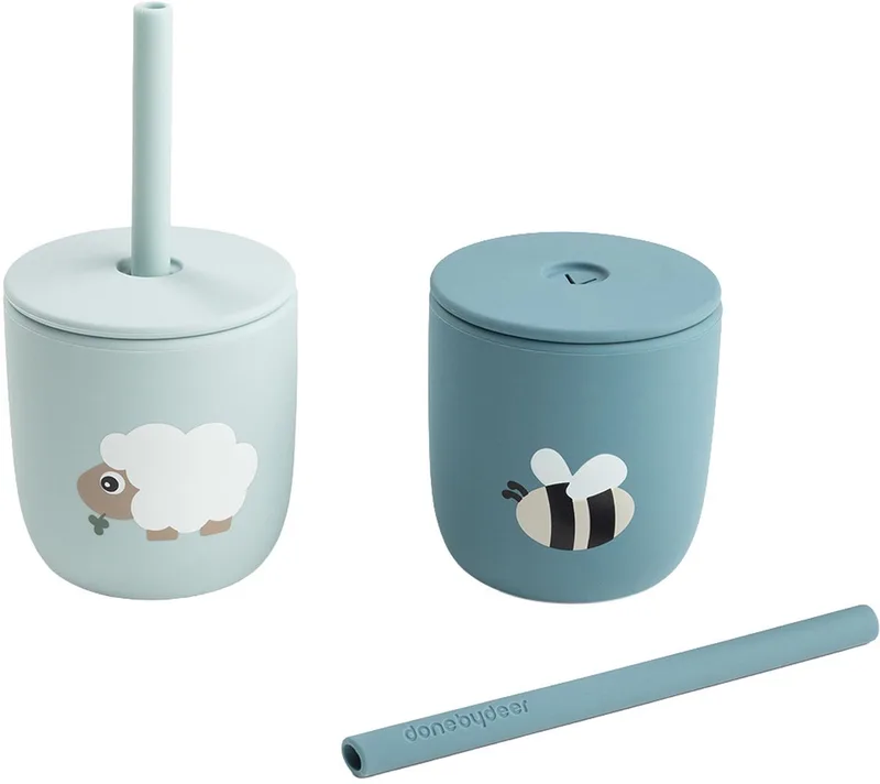 Tiny Farm Siliconen Rietjesbeker - 2 Stuks - Blue van Done by Deer in Blauw – productfoto