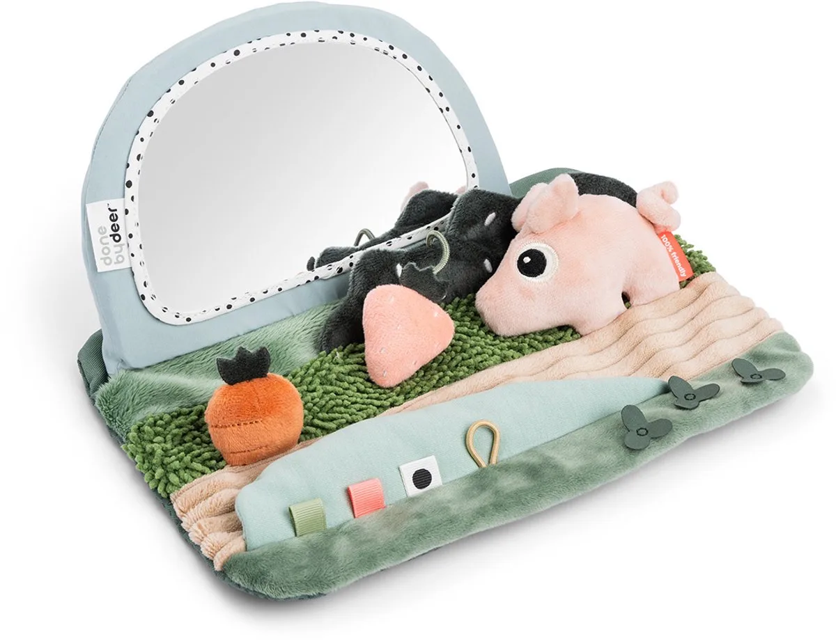 Vloerspiegel Tummy Time Sensory Mirror Tiny Farm van Done by Deer in Blauw, Groen, Oranje, Roze – productfoto