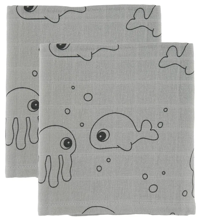 Wikkeldoek - 120x120 - 2 stk - Sea Friends - Grijs by Done by Deer – product photo
