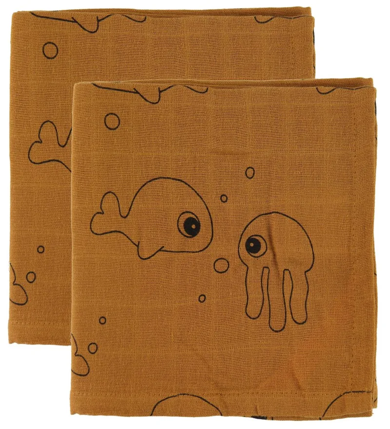 Wikkeldoek - 120x120 - 2 stk - Sea Friends - Mustar by Done by Deer – product photo