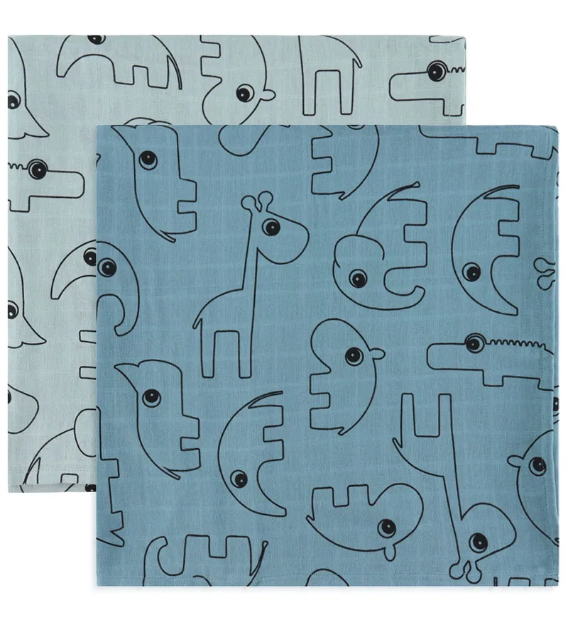 Wikkeldoek - 120x120 cm - 2-pack - Contour Blue by Done by Deer – product photo
