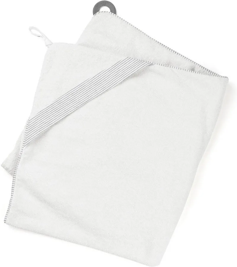 Dry'n Play White- Maxi Badcape met bijtrijng - Hou jezelf droog tijdens badtijd - 90X100 cm - bio katoen van Doomoo in Wit – Grijs – productfoto