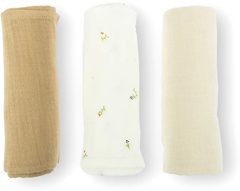 Lovely - Set van 3 superzachte tetradoeken - Sweety Cream - Biologisch katoengaas - Superzacht, absorberend & multifunctioneel - 70x70 cm van Doomoo in Zoet cream – productfoto