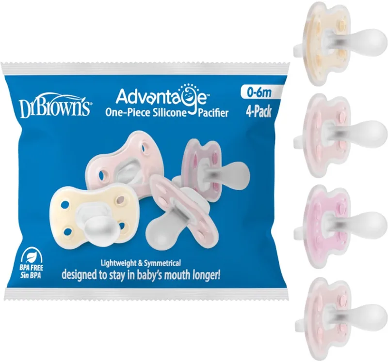 Advantage Fopspeen 0-6 Maanden – Siliconen – 4 Stuks – Baby Fopspeen van Dr. Brown's in Roze – productfoto