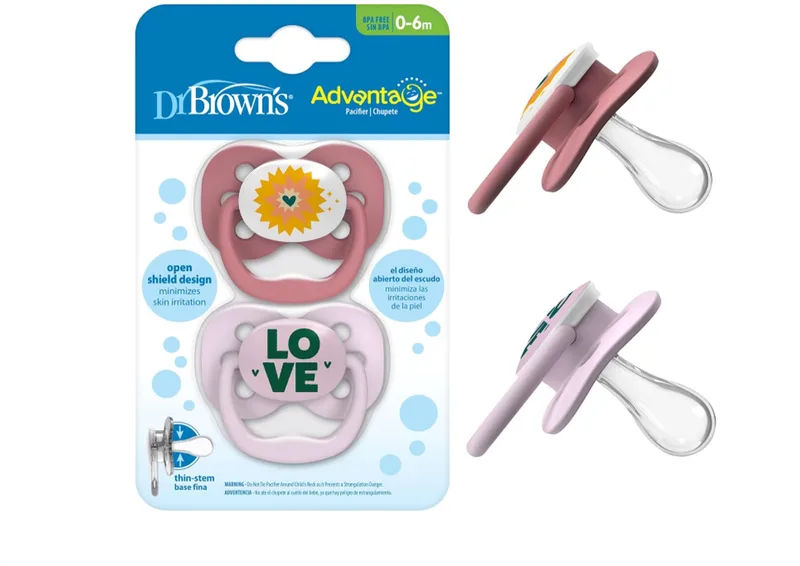 Advantage Fopspeen Lavender Love – 0-6 Maanden – 2 Stuks – Baby Speen van Dr. Brown's in Paars – productfoto
