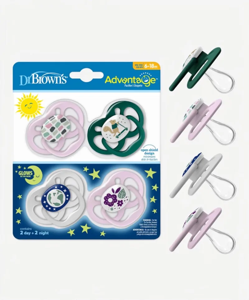 Advantage Glow in the Dark Fopspeen 6-18 Maanden – Siliconen – BPA-vrij – Scooter Squirrel – 4 Stuks de Dr. Brown's en Violet – photo produit