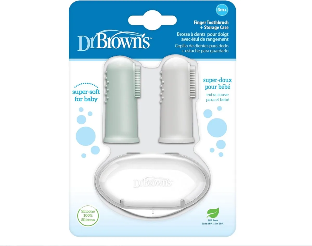 Baby Vingertandenborstel & Tandenborstel Set – 2 Stuks – Zachte Siliconen – Eerste Tandjes – 0-3 Jaar van Dr. Brown's in Wit – productfoto