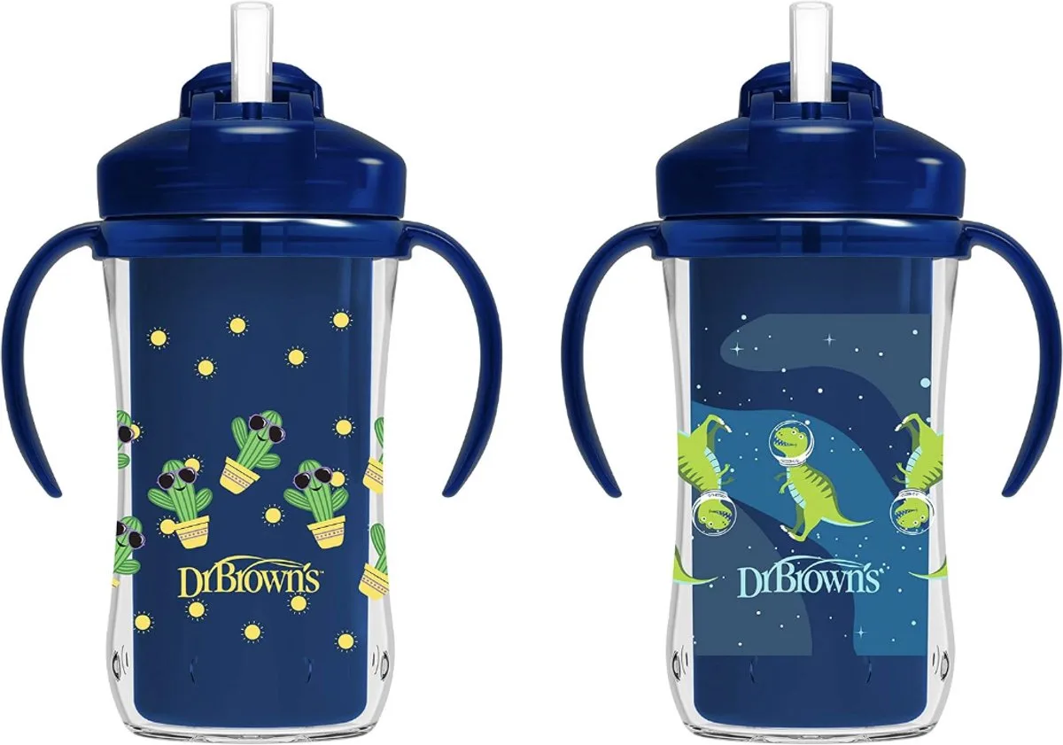 Milestones Geïsoleerde Rietjesbeker 300 ml (Blauwe/Groen) – Lekvrije Drinkbeker met Handgrepen, Schuifdeksel & Zacht Siliconen Rietje – BPA-vrij fra Dr. Brown's i Blauwe – produktbillede