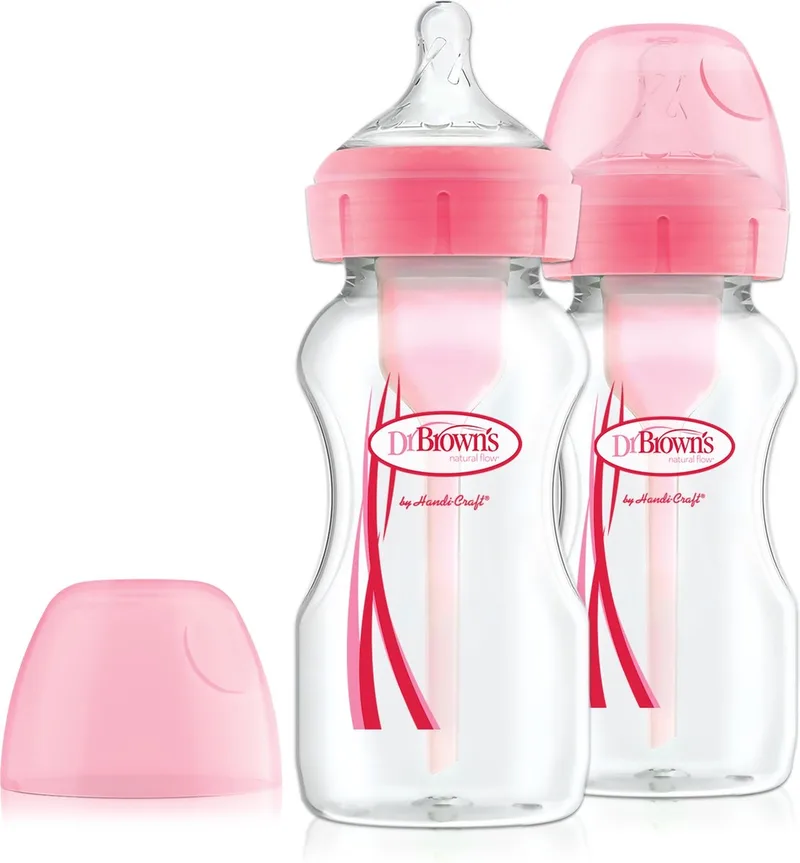 Options+ Anti-Colic Babyfles - Brede halsfles - 270ml - 2 stuks de Dr. Brown's en Roze – photo produit