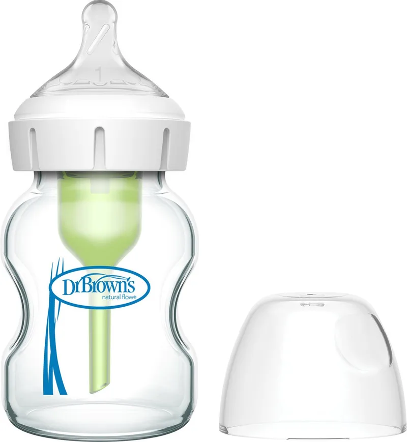 Options+ Anti-Colic Babyfles - Brede halsfles - Glas - 150ml by Dr. Brown's in Transparant – product photo