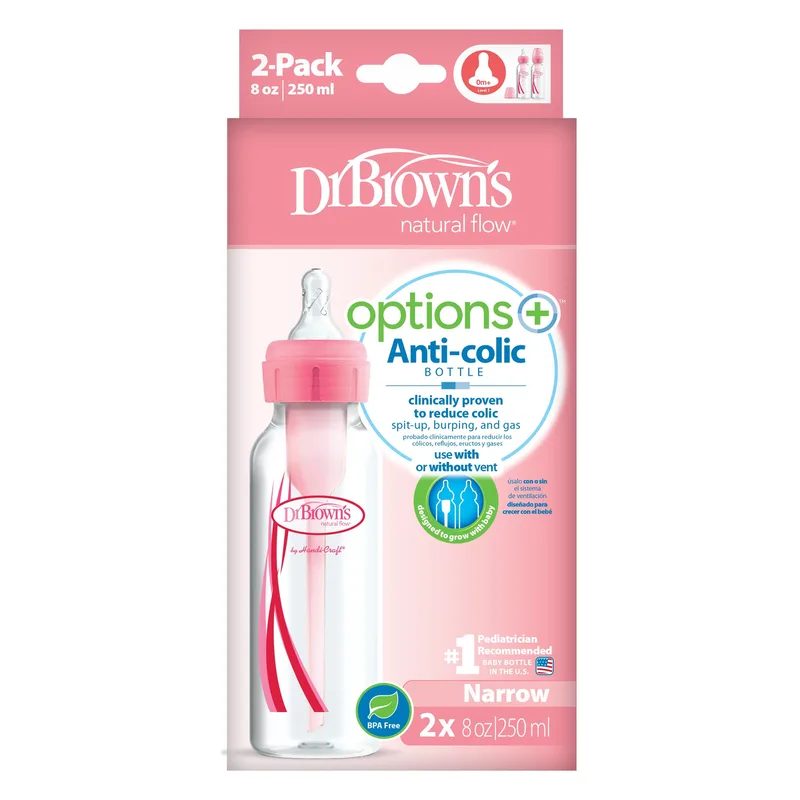 Options+ Anti-Colic Babyfles - Smalle halsfles - 250ml - Roze - 2 stuks von Dr. Brown's in Mehrfarbig – Produktfoto 2 von 2