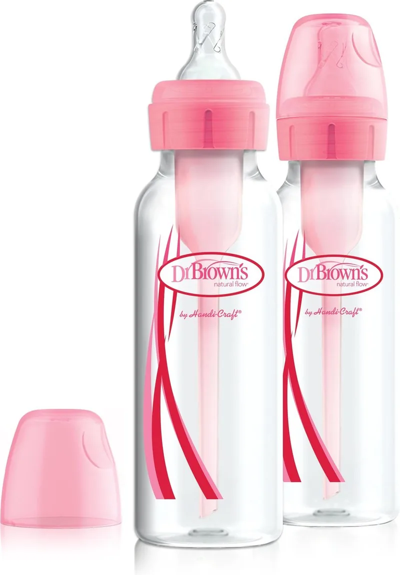 Options+ Anti-Colic Babyfles - Smalle halsfles - 250ml - Roze - 2 stuks by Dr. Brown's in Multicolor – product photo