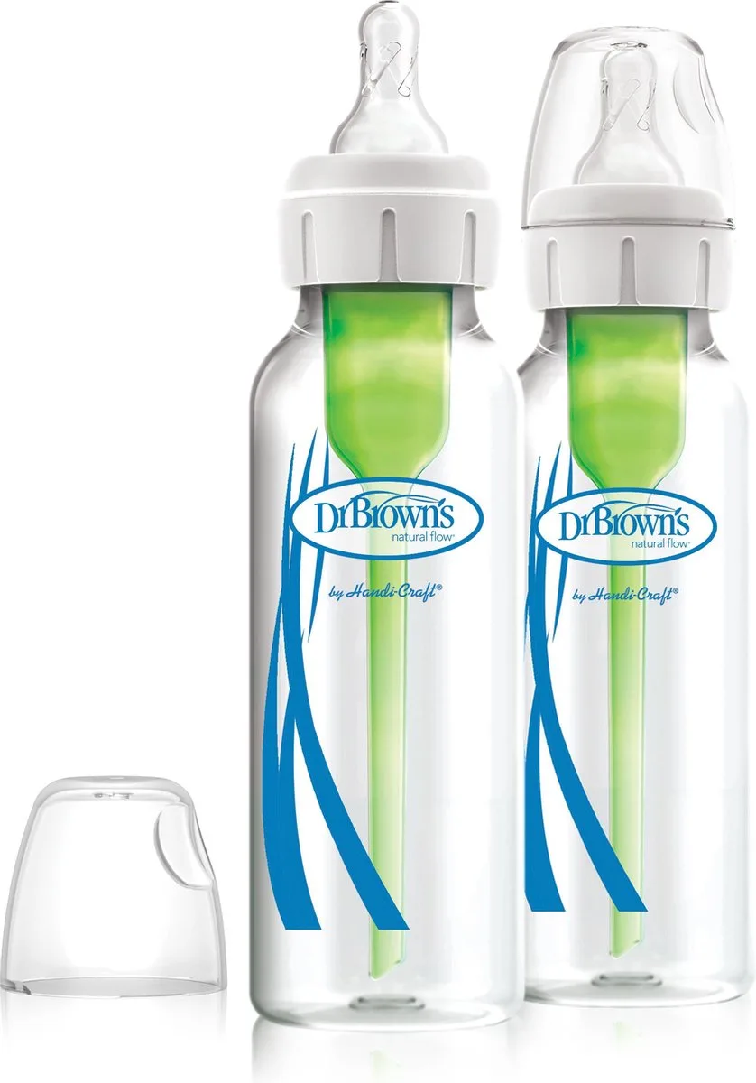 Options+ Anti-Colic Babyfles - Smalle halsfles - Glas - 250ml - 2 stuks de Dr. Brown's en Transparent – photo produit