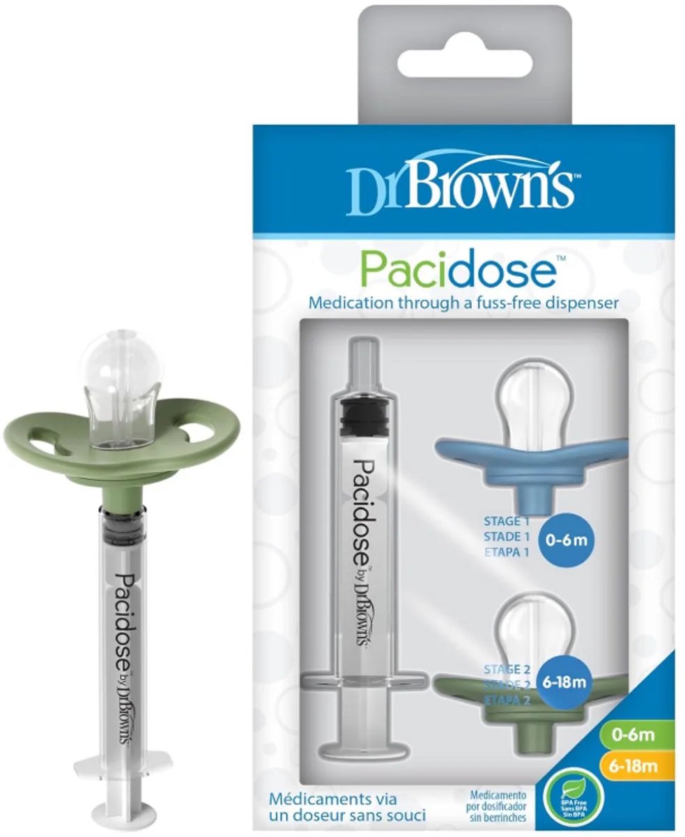 Pacidose Medicijndispenser Baby – BPA-vrije Orale Spuit met Fopspeen | 0-6 & 6-18 Maanden de Dr. Brown's en Bleu – photo produit