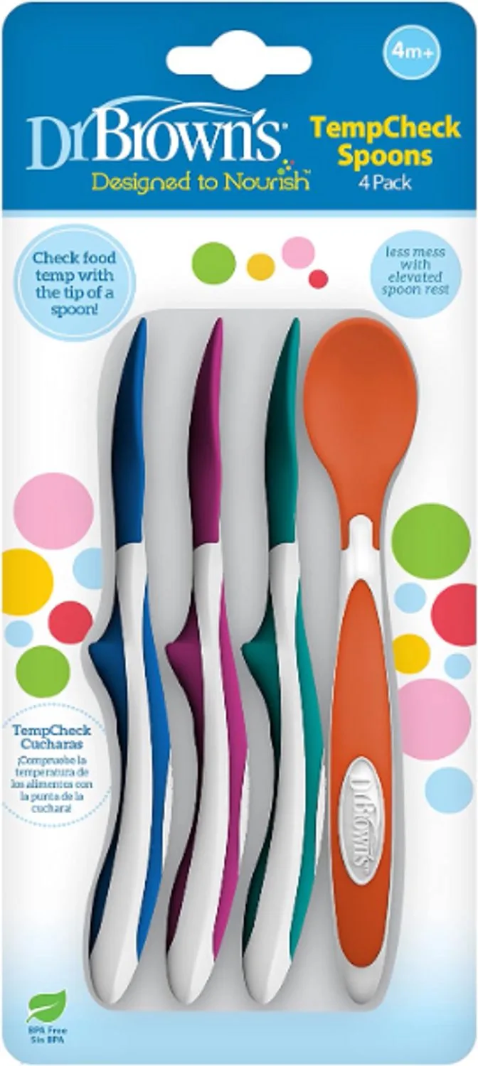 TempCheck Baby Lepels – 4 Stuks – Kleurveranderende Warmte-indicator – 100% Siliconen – BPA-vrij – Vanaf 4 Maanden de Dr. Brown's – photo produit