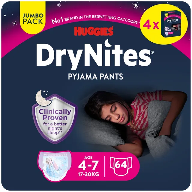 Huggies DryNites luierbroekjes - meisjes - 4 tot 7 jaar (17 - 30 kg) - 64 stuks - nachtbroekjes - extra voordeel