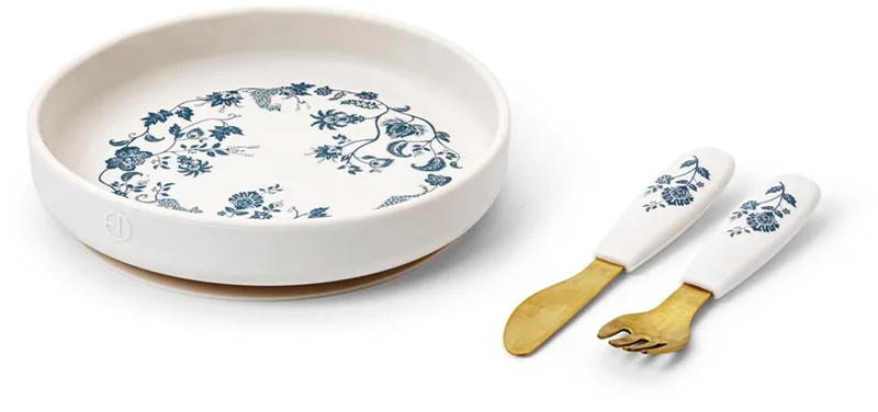 Silcone bord -Eetset - Kinderbord + vork + mes - Baby servies - Babyservies set - Garden den Leo Toile van Elodie Details in Garden leo Toile – productfoto