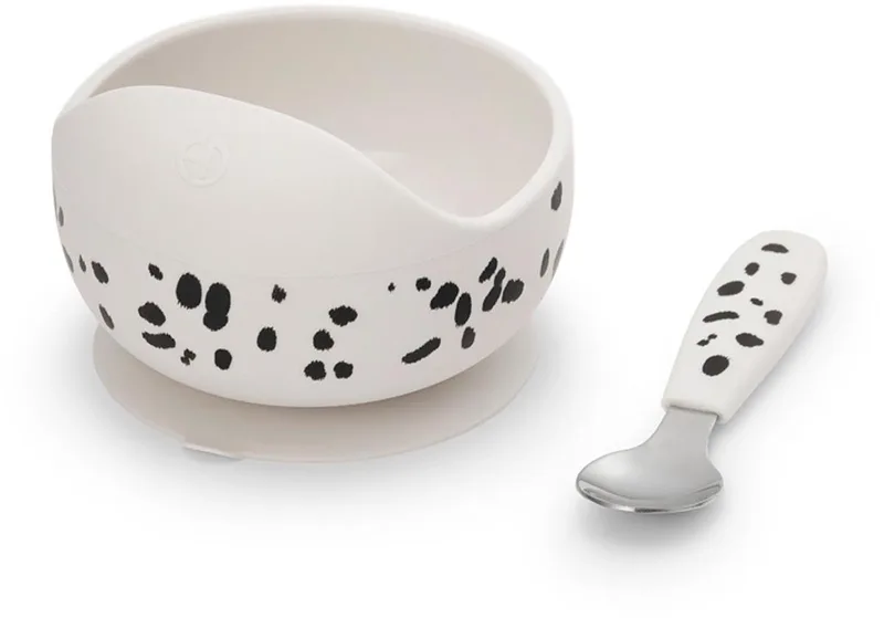 Silcone Kom + lepel - Eetset - Servies set baby - Dalmatian Dots by Elodie Details in Dalmation dot – product photo