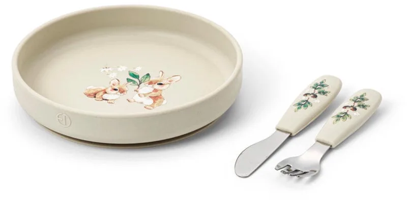 Silicone bord - Eetset - Kinderbord + vork + mes - Baby servies - Babyservies set de Elodie Details en Bunny Darling – photo produit